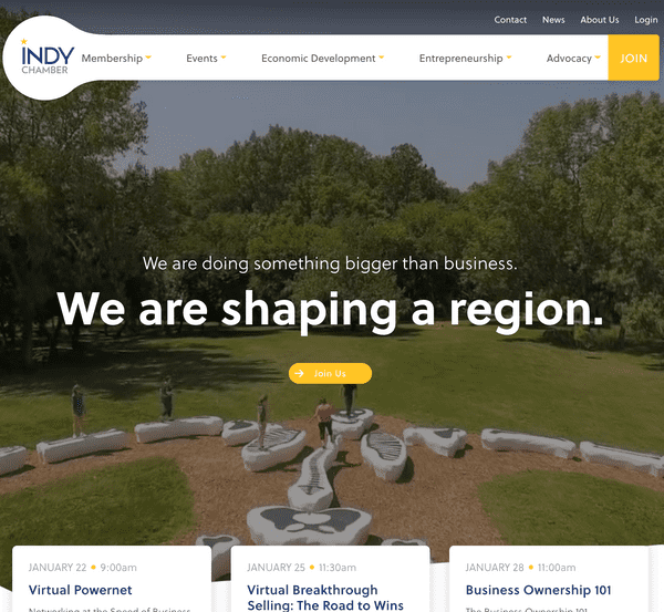 Indianapolis Chamber of Commerce website screenshot.